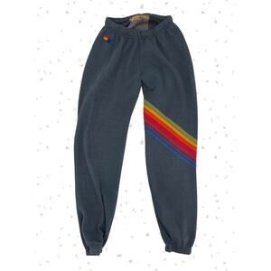 Aviator Nation 7 Stripe Sweatpants Rainbow Charcoal Dark Blue Gray Jogger Size S